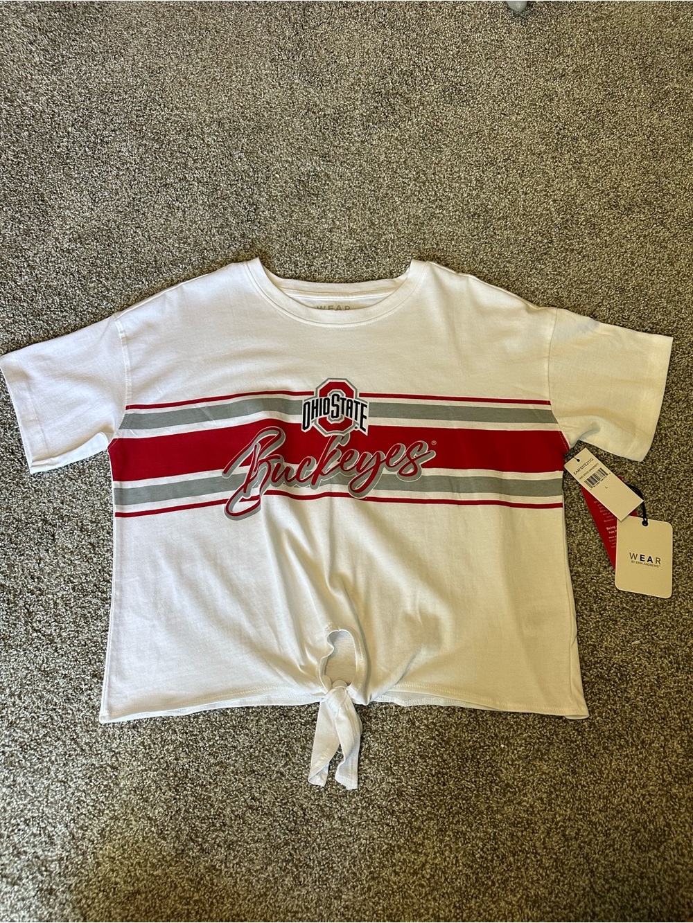Ohio State Buckeyes White Tie-Front Short Sleeve Tee
